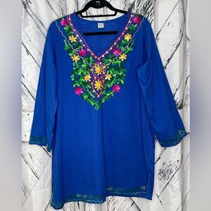 Laddi Embroidered Tunic Coverup Blue OS
